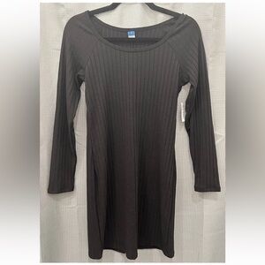 NWT Old Navy Black Ribbed Knit Long Sleeve sweater Dress Womens Sz Medium